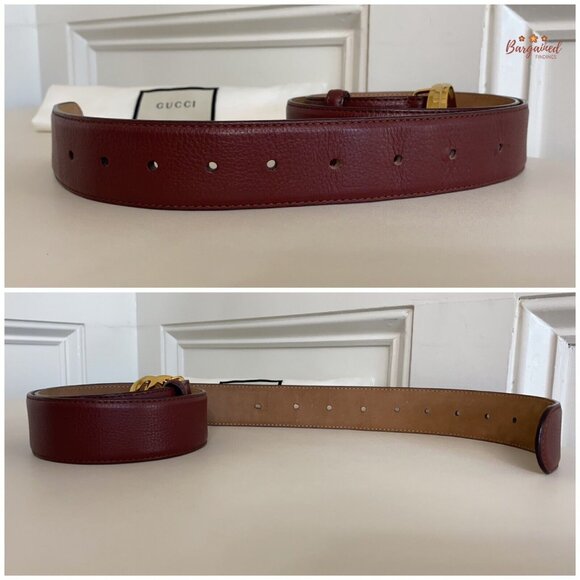 Authentic Gucci Red Pebbled Leather Gold Interlocking G Buckle Belt 95/38 - Picture 11 of 13